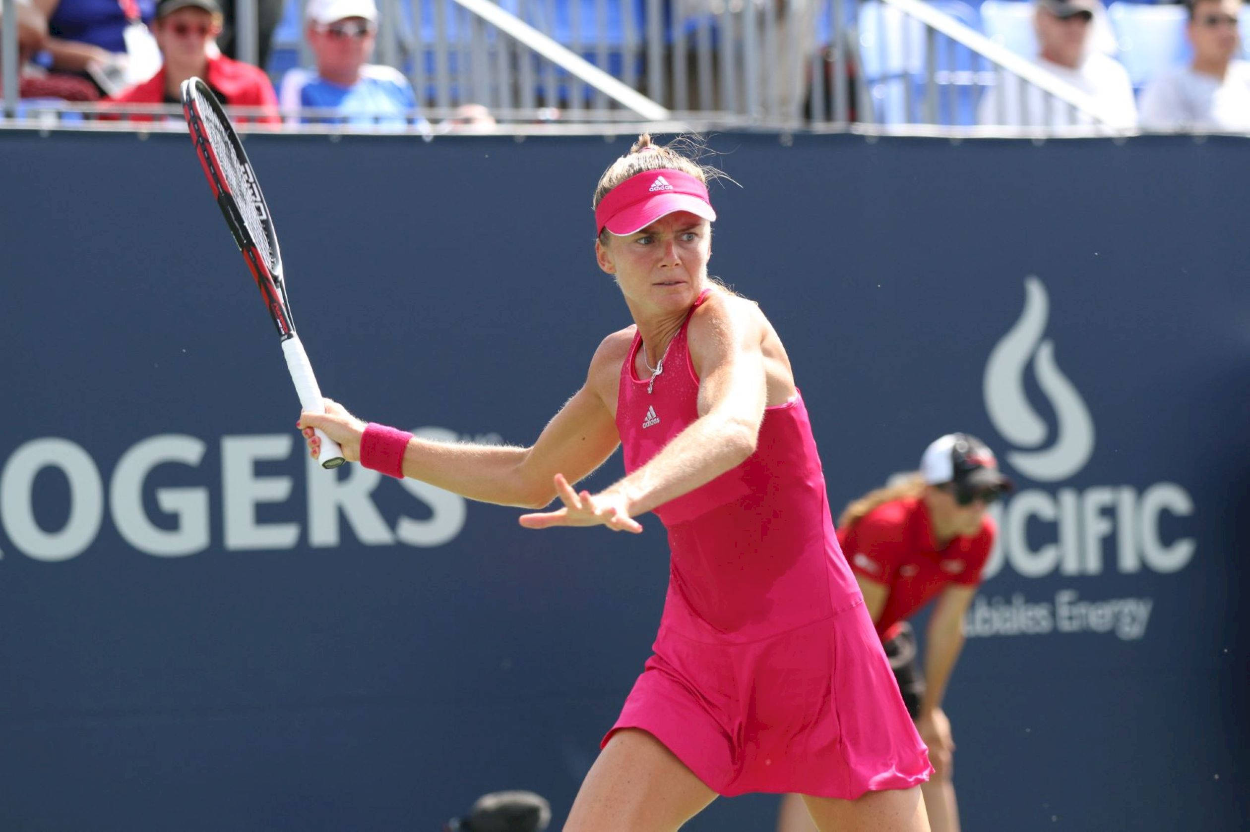 Daniela Hantuchova, vibrant pink outfit, racket, Full HD Desktop Wallpaper