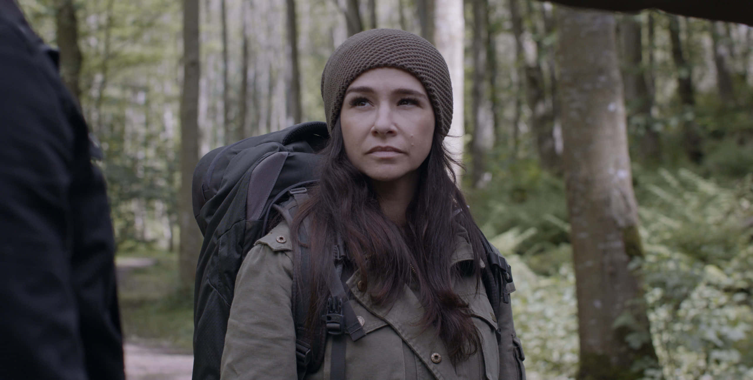 Danielle Harris, misty forest, backpack, 2K Desktop Wallpaper
