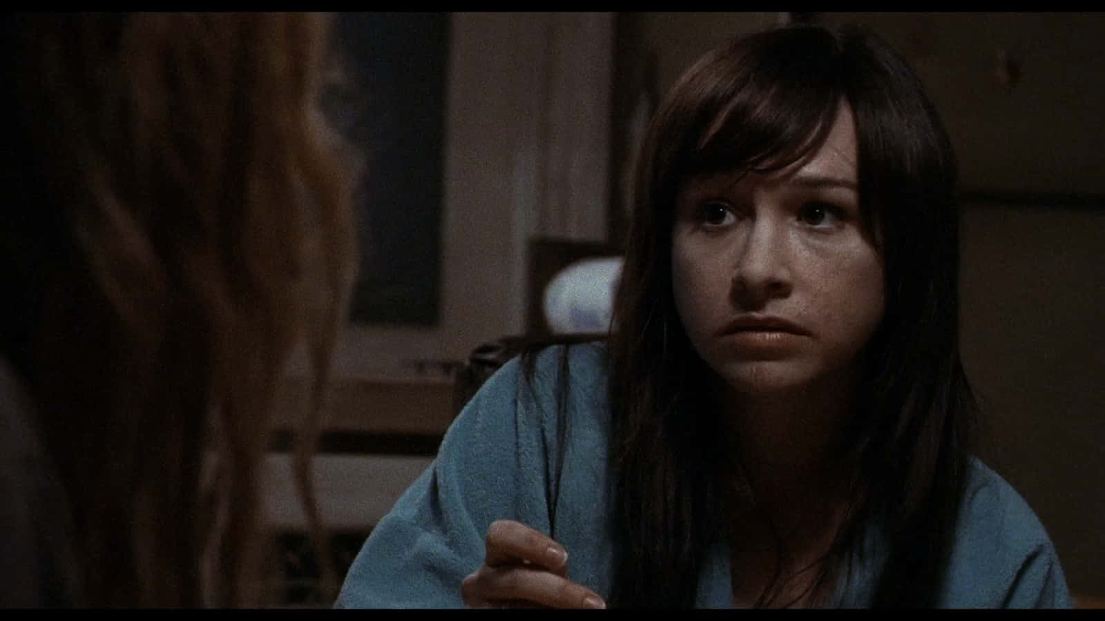 Danielle Harris, dark hair, blue robe, HD Desktop Wallpaper