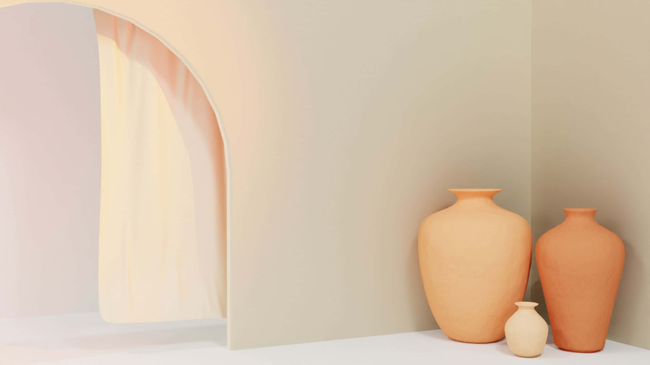 Danish Aesthetic, terracotta vases, minimalist corner, 2K Desktop Wallpaper