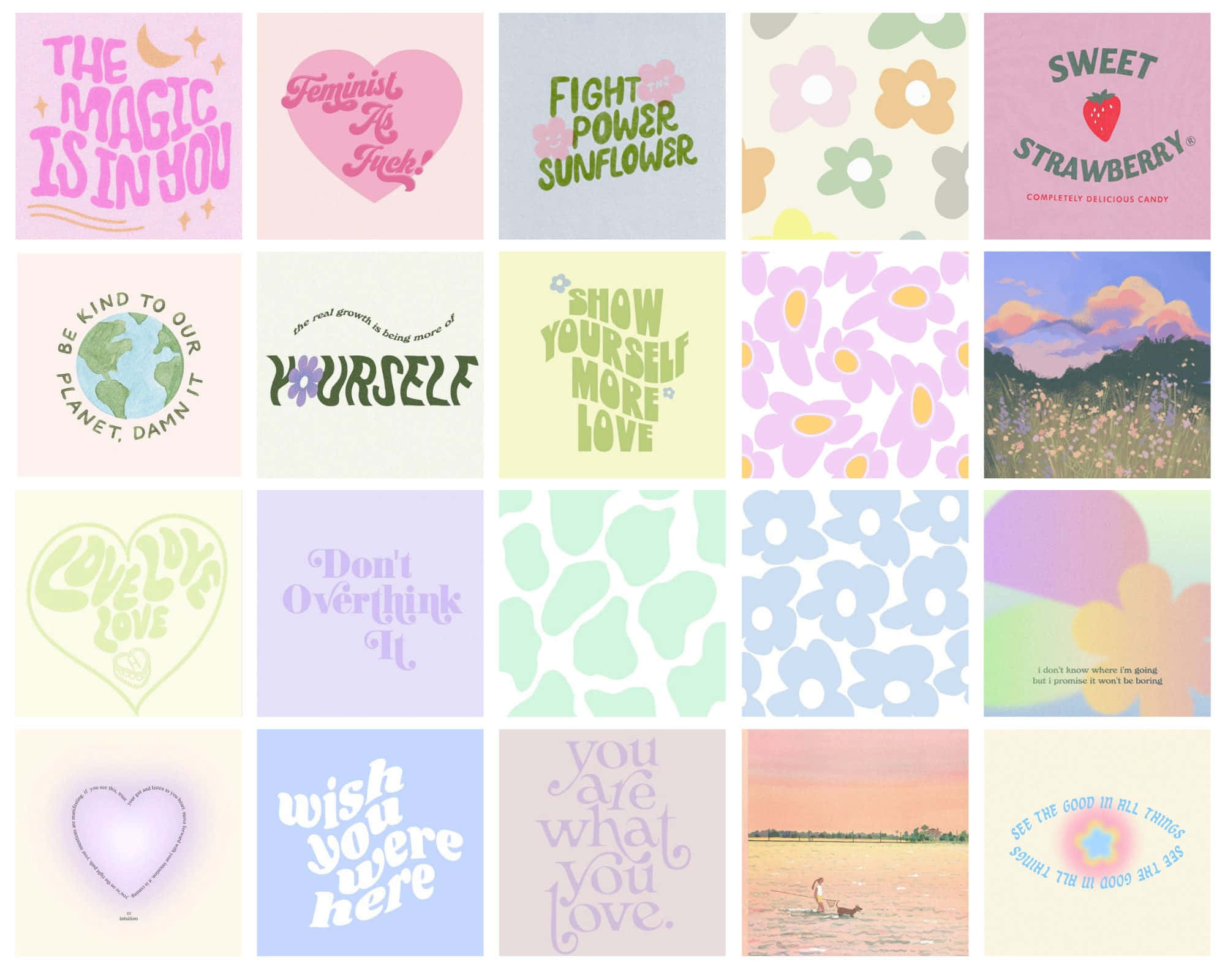 pastel-colored, motivational posters, floral patterns, Full HD Desktop Wallpaper