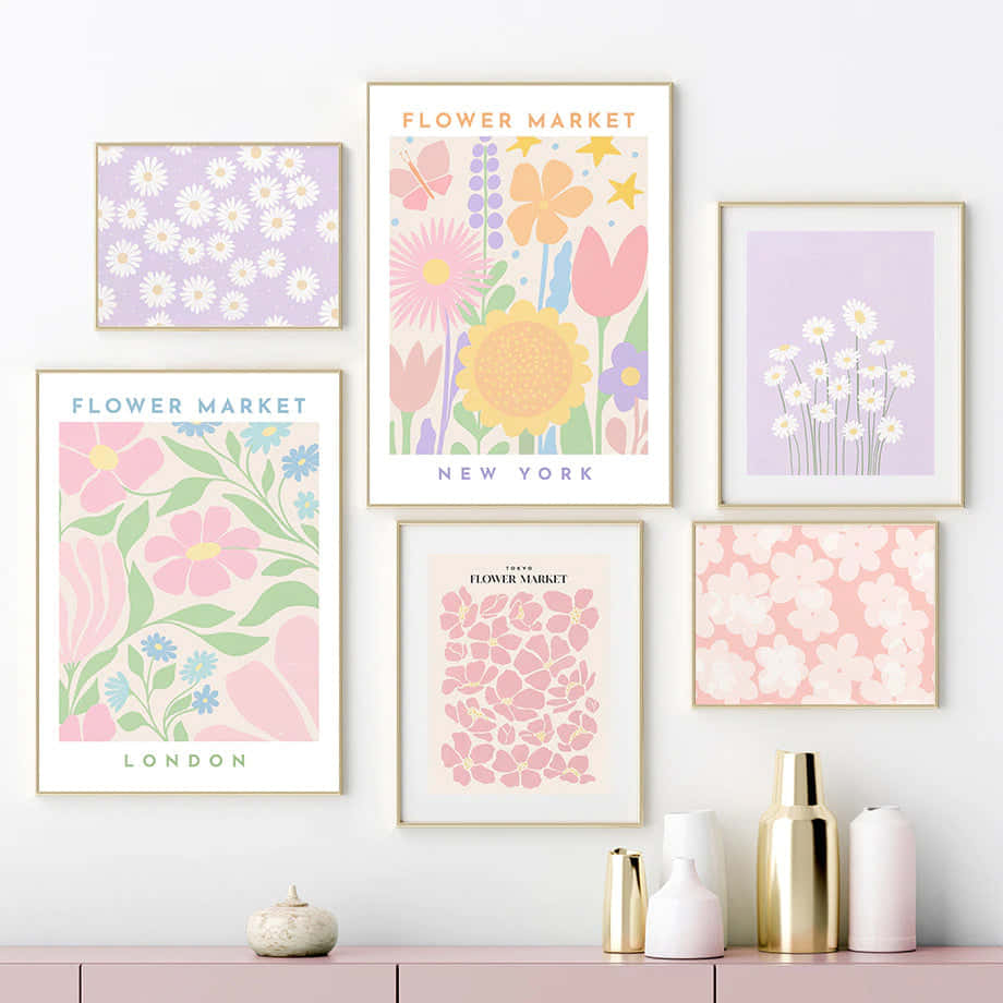 Danish Aesthetic, floral illustrations, pastel tones, SD Desktop Wallpaper