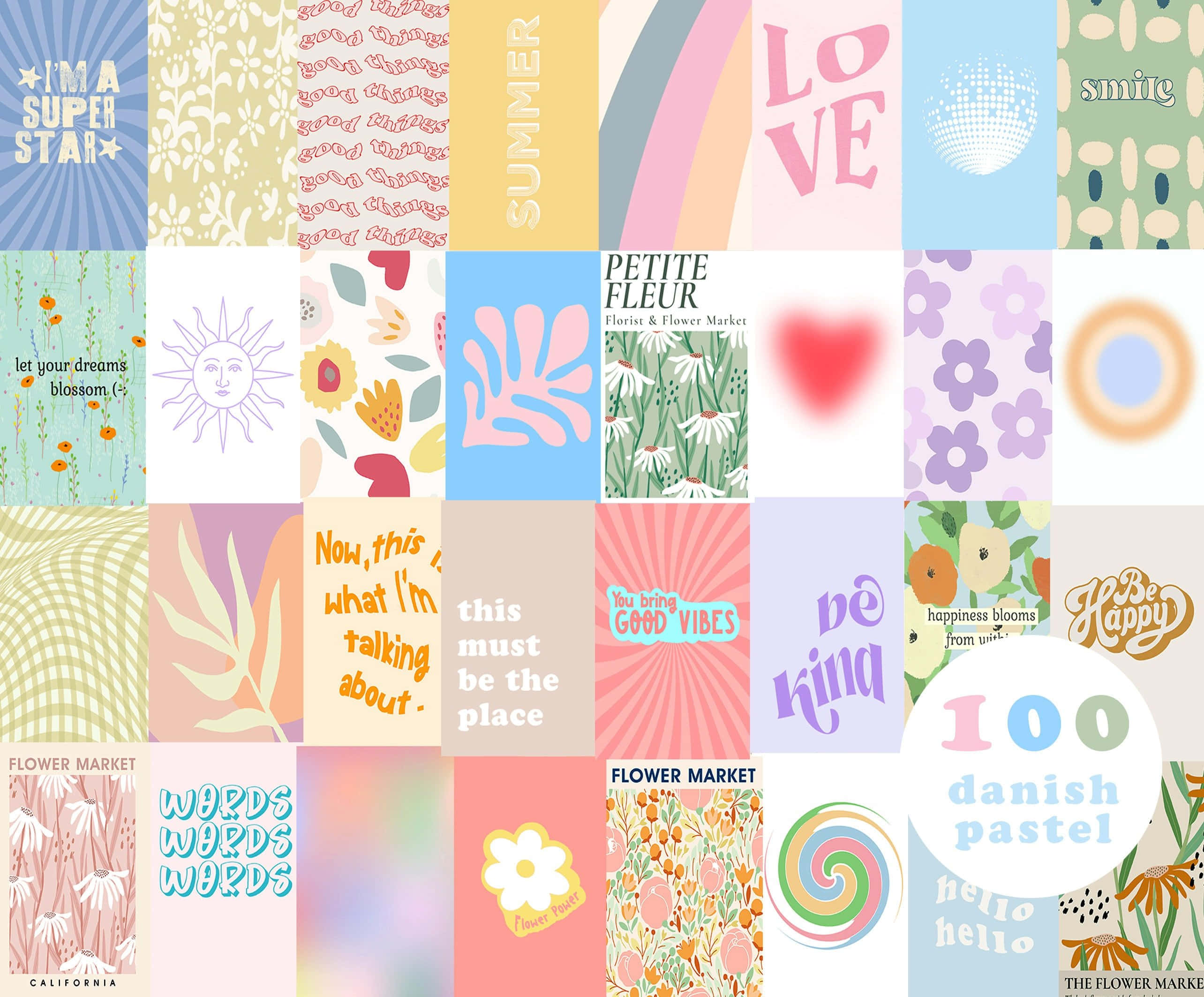 Danish Pastel Inspirational Collage, pastel-colored, floral patterns, 2K Desktop Wallpaper