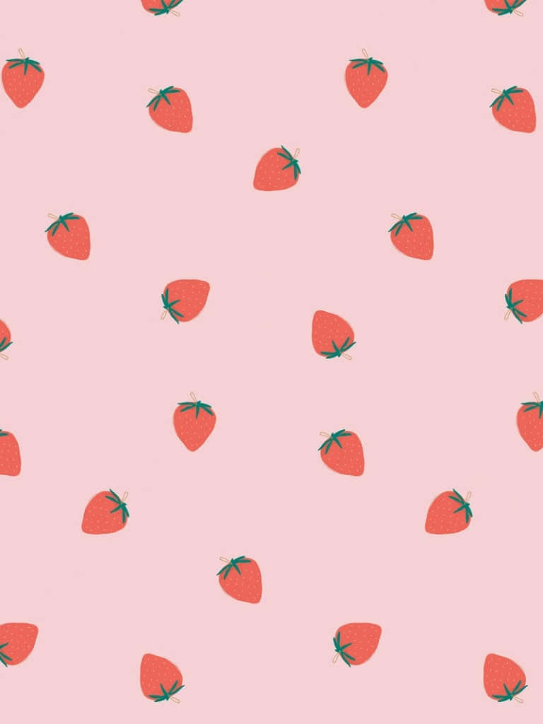pastel pink, strawberry pattern, illustrated strawberries, SD Phone Wallpaper