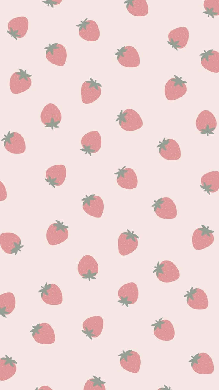 pastel strawberry pattern, soft pink wallpaper, scattered illustrated strawberries, HD Phone Wallpaper