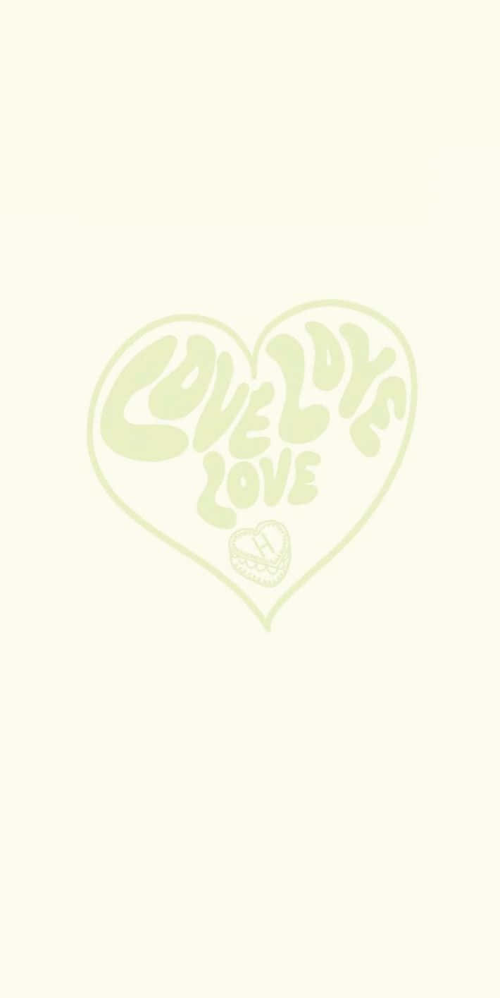 pastel love heart artwork, pale green heart, repeating LOVE text, HD Phone Wallpaper