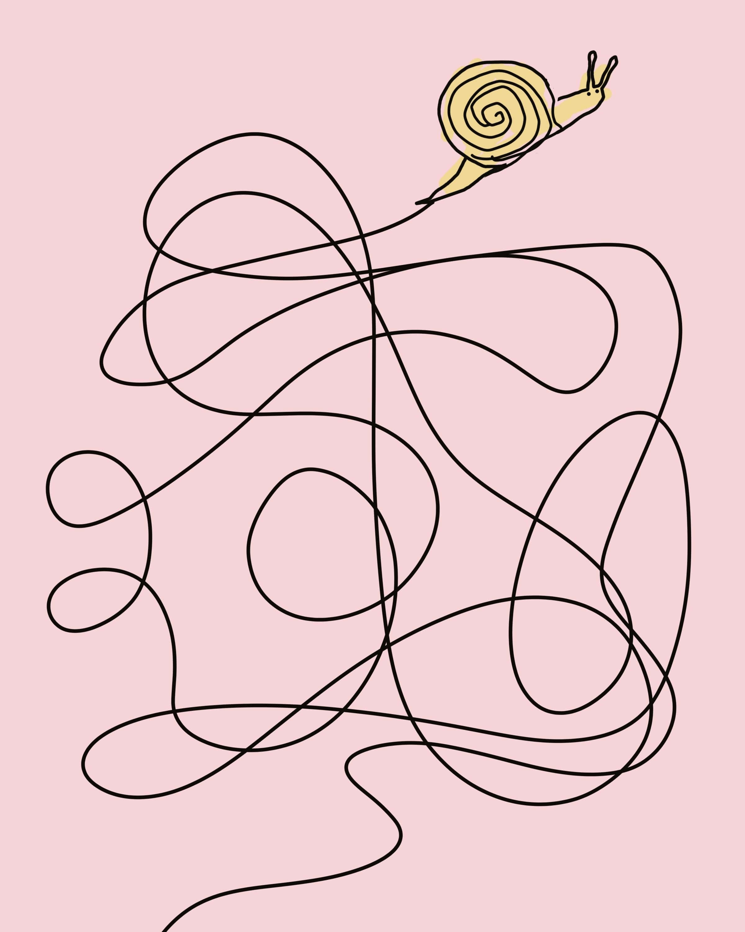 Snailon Pastel Path, yellow snail, tangled black lines, 2K Phone Wallpaper