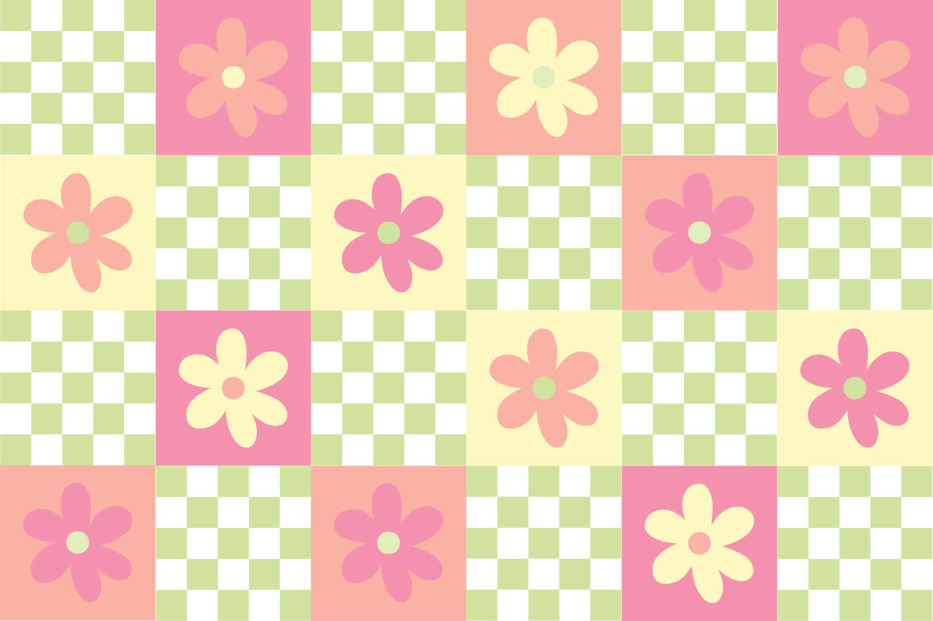pastel floral checkerboard pattern, soft pink, yellow, Full HD Desktop Wallpaper