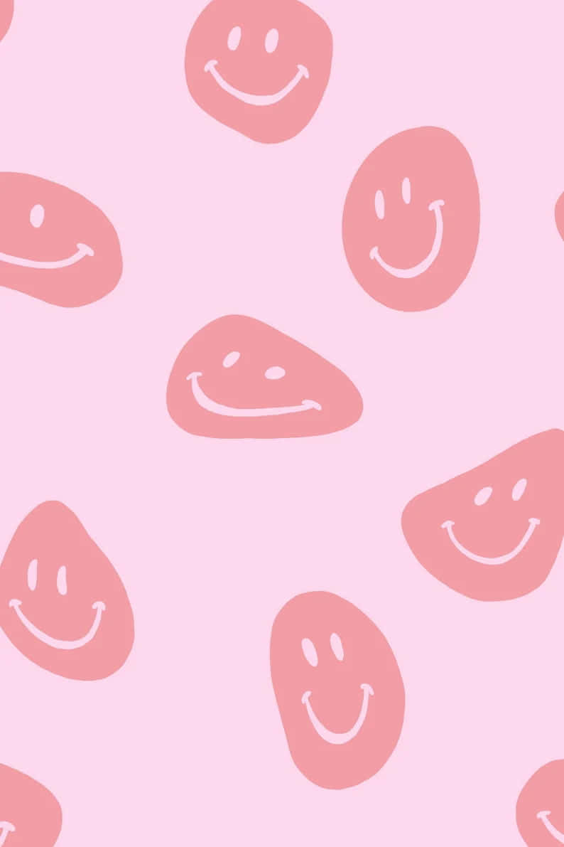 Happy Pastel Pattern, soft pink, hand-drawn smiley faces, SD Phone Wallpaper