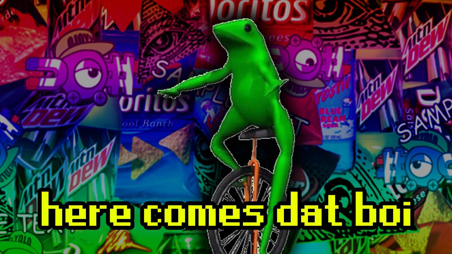 Green Frog Dank Meme, bright green lizard, unicycle, Full HD Desktop Wallpaper
