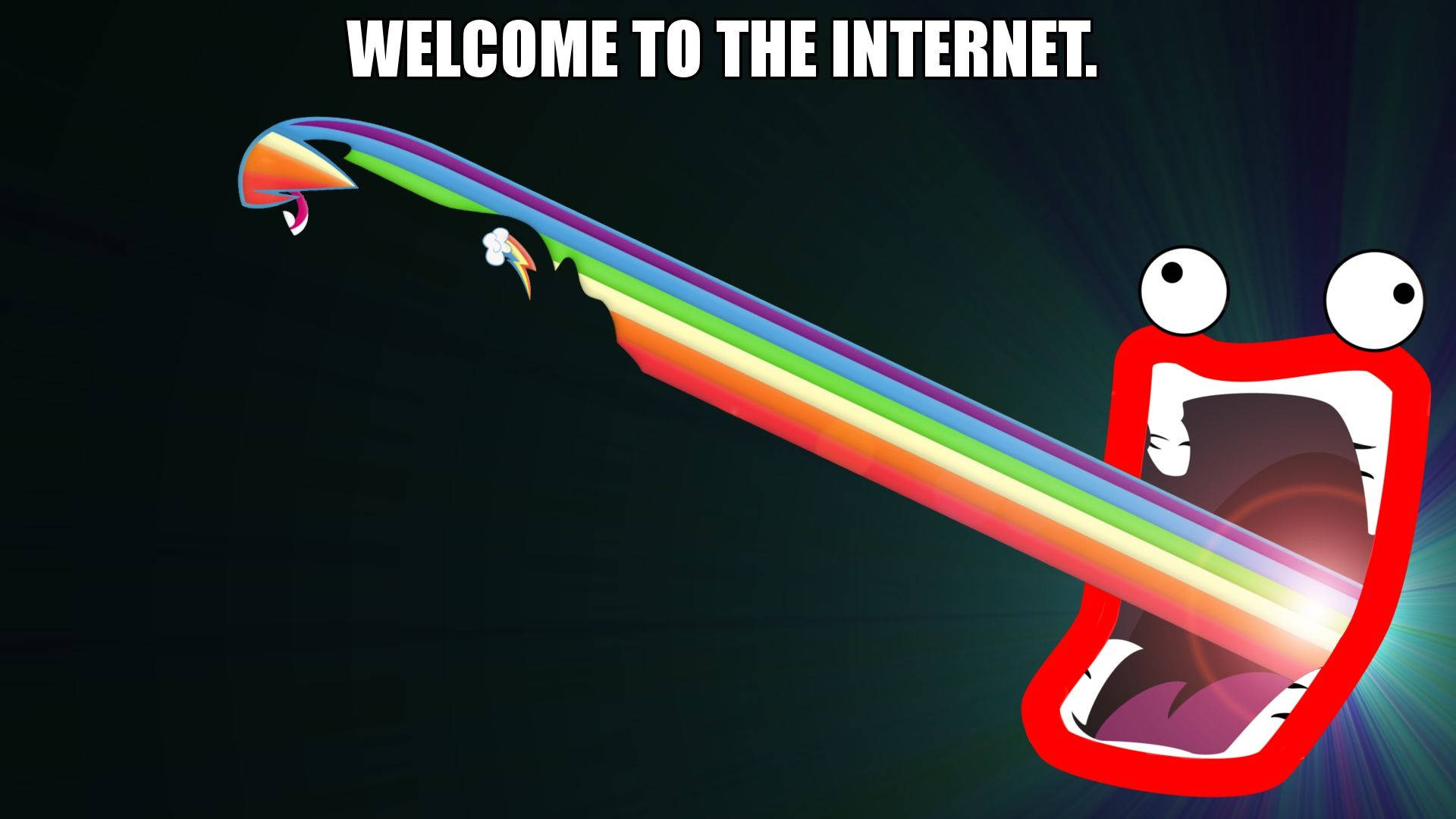 Dank Meme, rainbow beam, cartoonish red mouth, Full HD Desktop Wallpaper