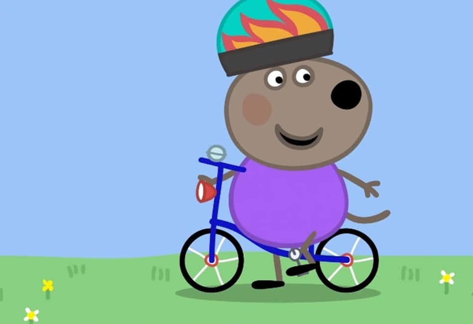 Danny Dog, flame-patterned helmet, blue bicycle, SD Desktop Wallpaper