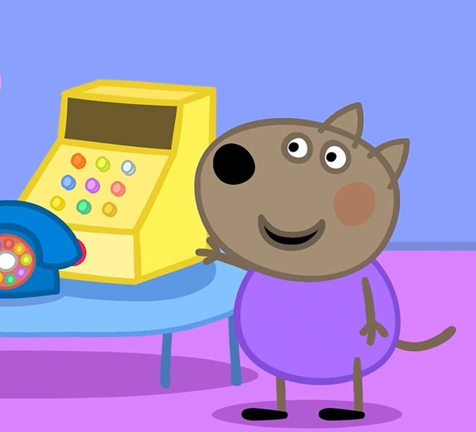 Danny Dog, purple shirt, colorful toy telephone, SD Desktop Wallpaper