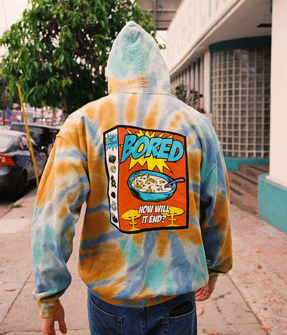 Danny Duncan, tie-dye hoodie, comic-style 'BORED' graphic, HD Phone Wallpaper