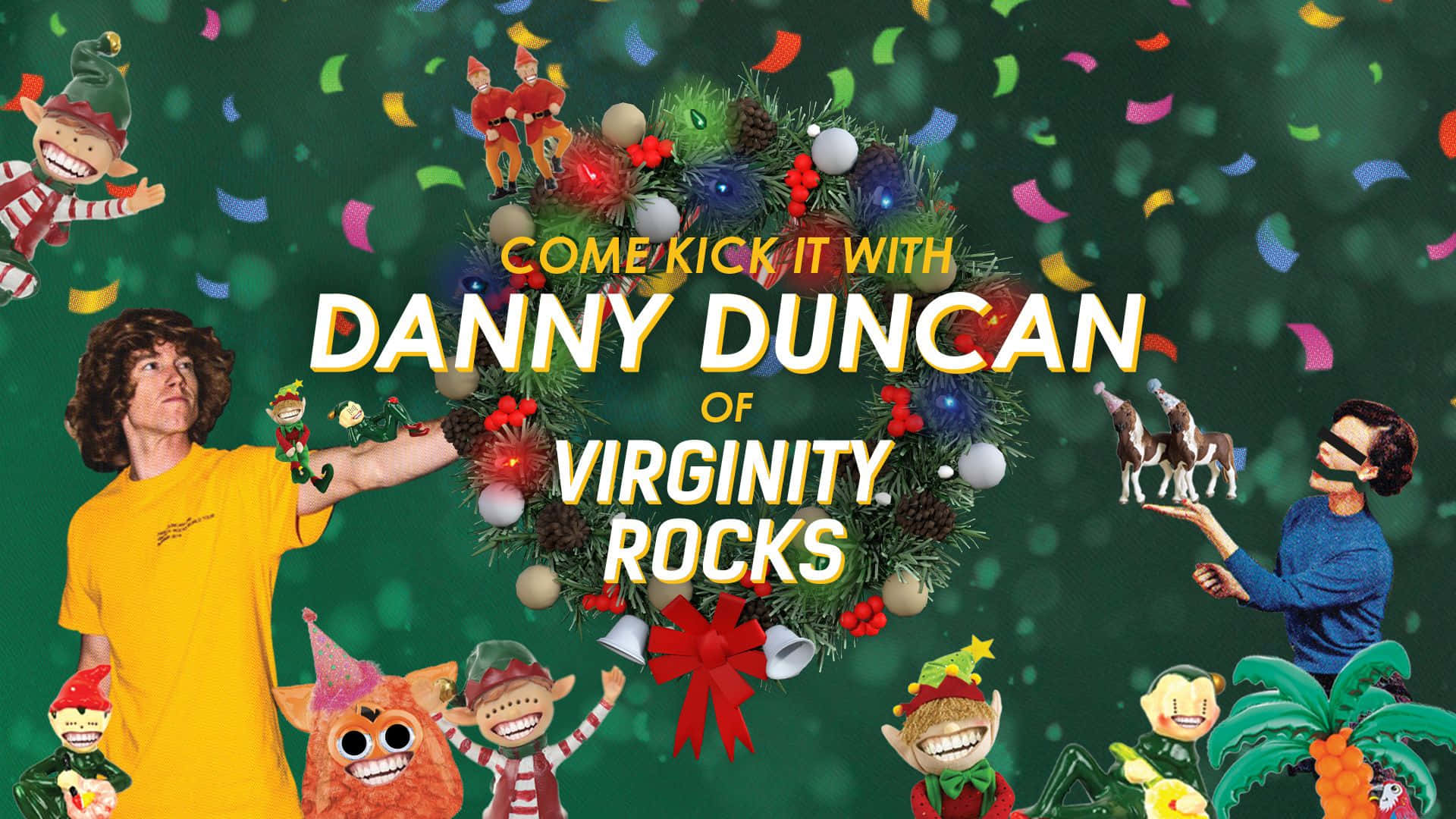 Danny Duncan, Christmas wreath, festive green backdrop, Full HD Desktop Wallpaper