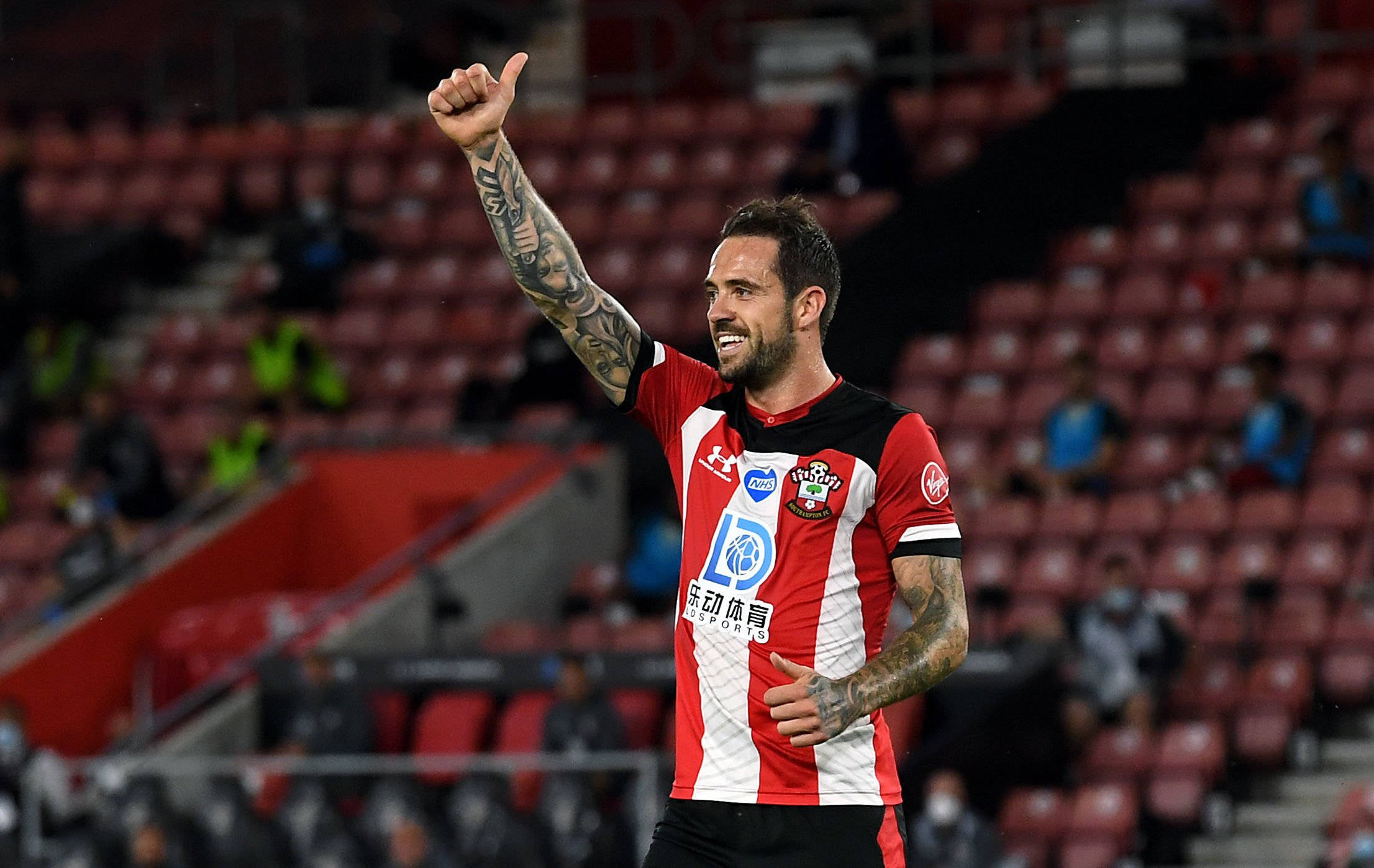 Danny Ings, red and white striped jersey, stadium, Full HD Desktop Wallpaper