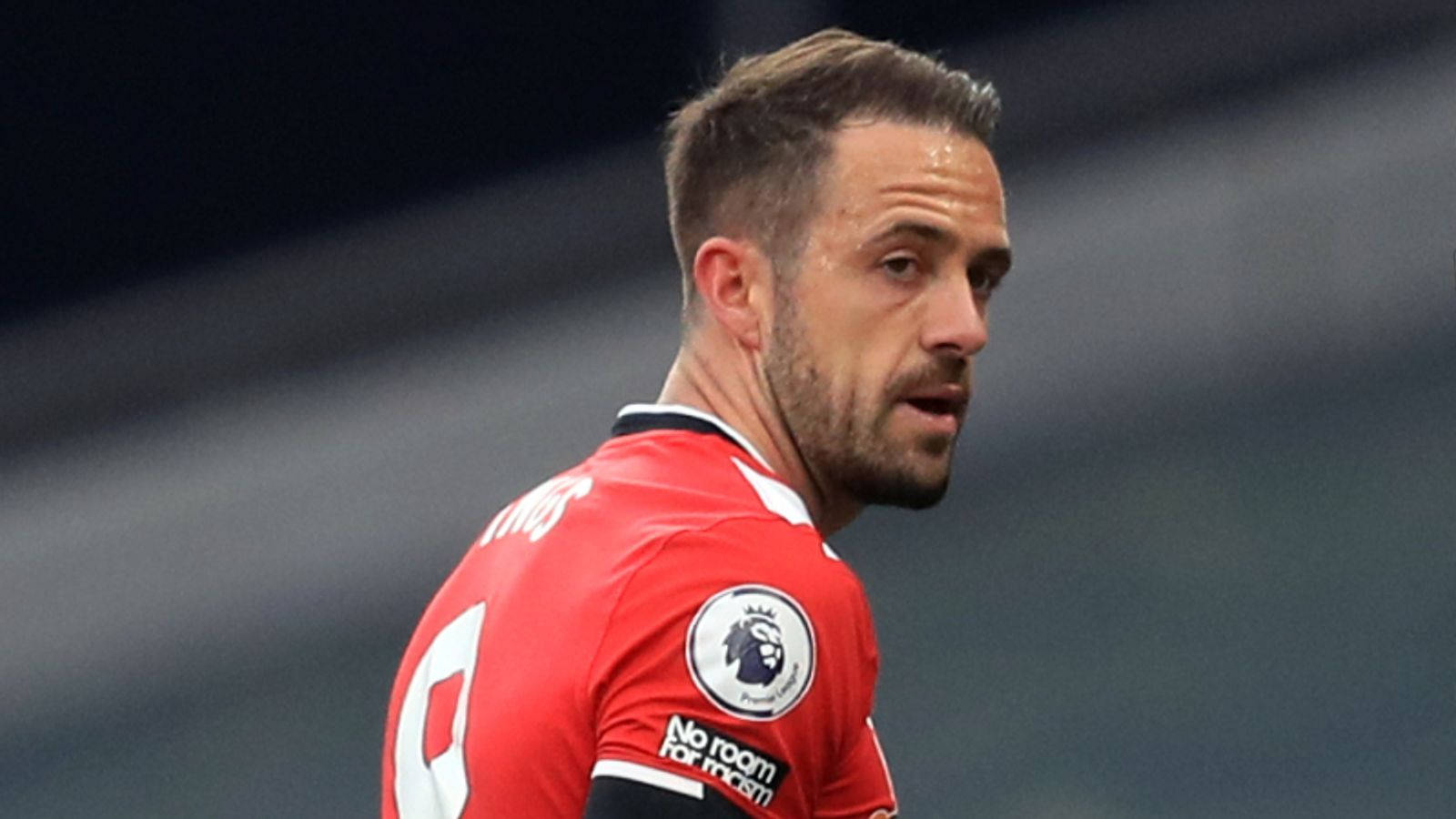 Danny Ings, red Manchester United jersey, stadium lights, HD Desktop Wallpaper