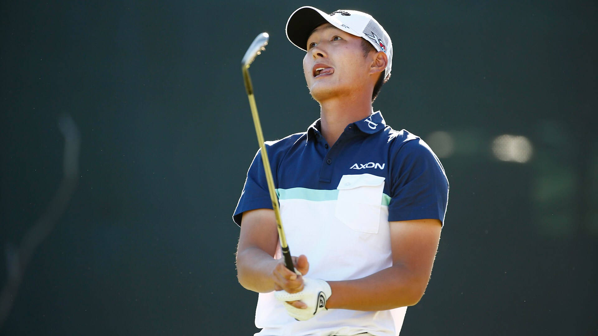 Danny Lee, blue and white polo shirt, golf club, Full HD Desktop Wallpaper