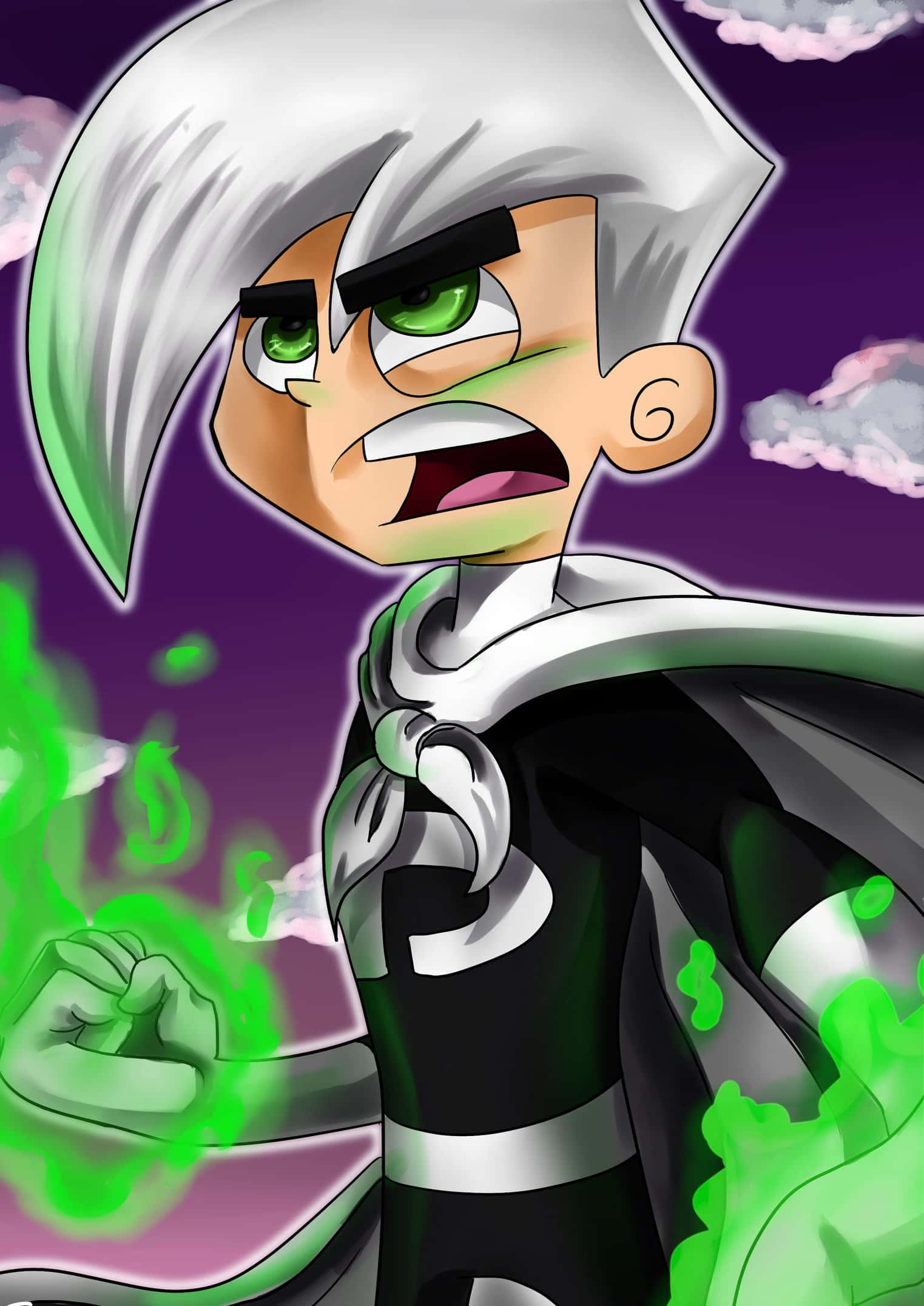 Danny Phantom, chibi, white hair, Full HD Phone Wallpaper