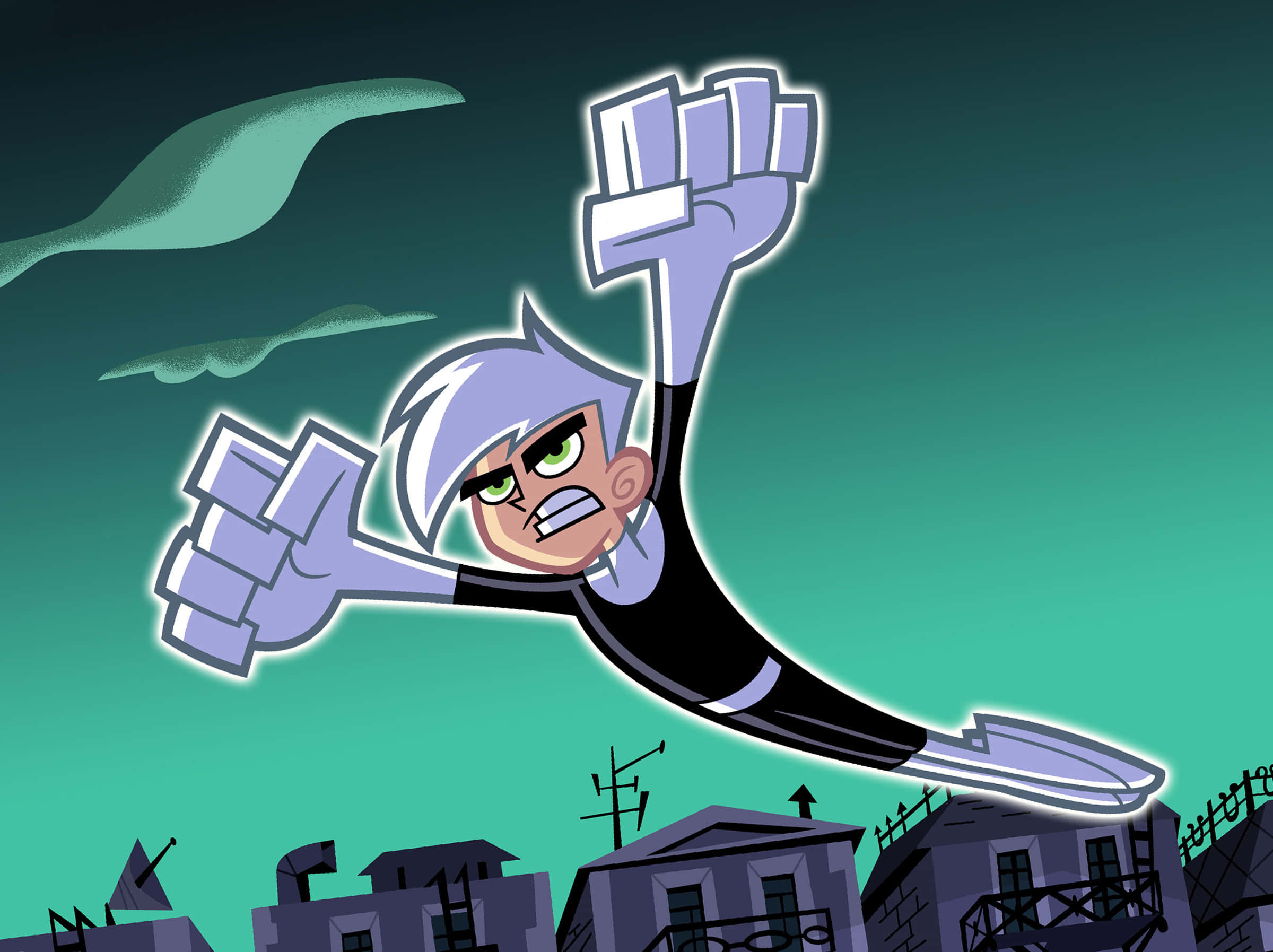 Danny Phantom, silver hair, glowing fists, Full HD Desktop Wallpaper