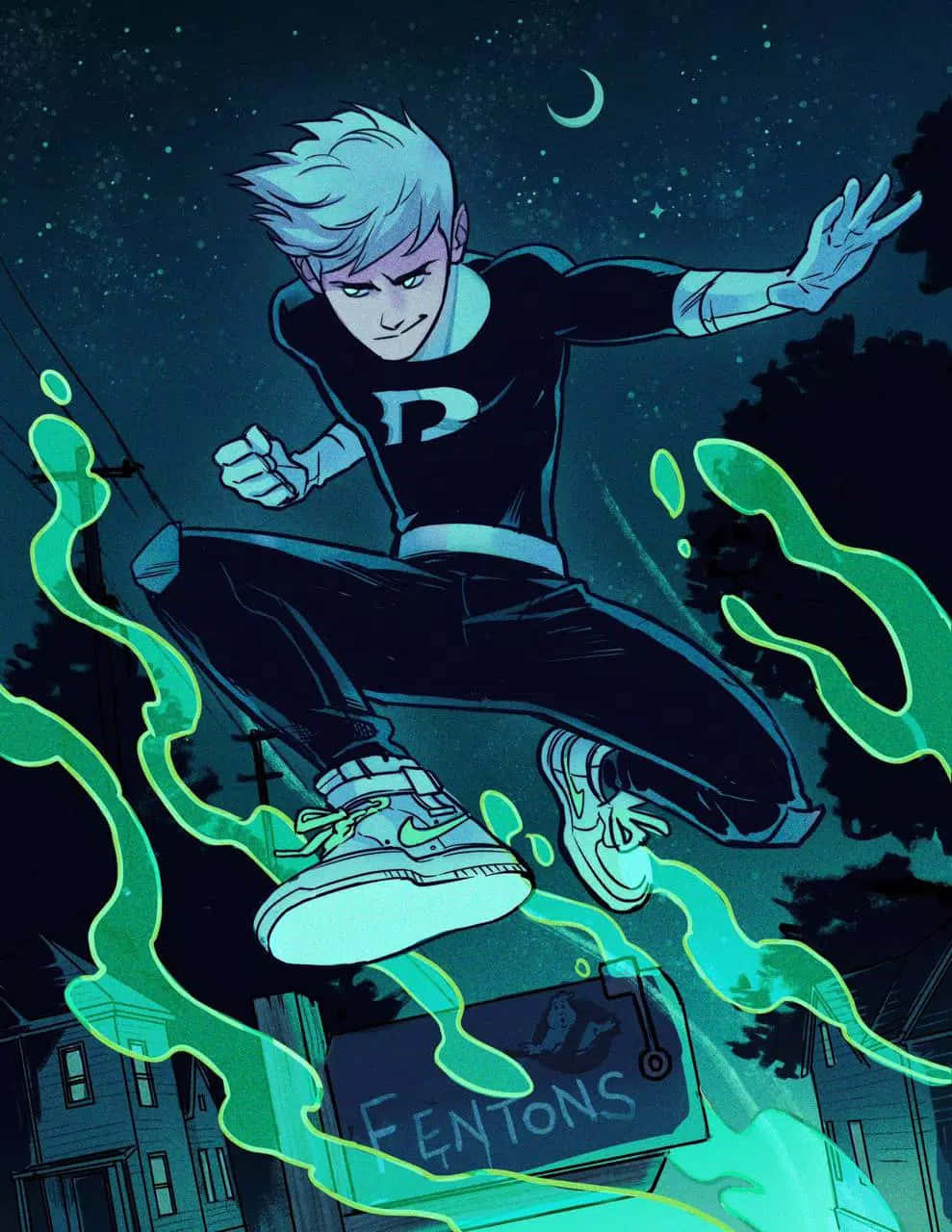 Danny Phantom, starry night sky, suburban street, HD Phone Wallpaper