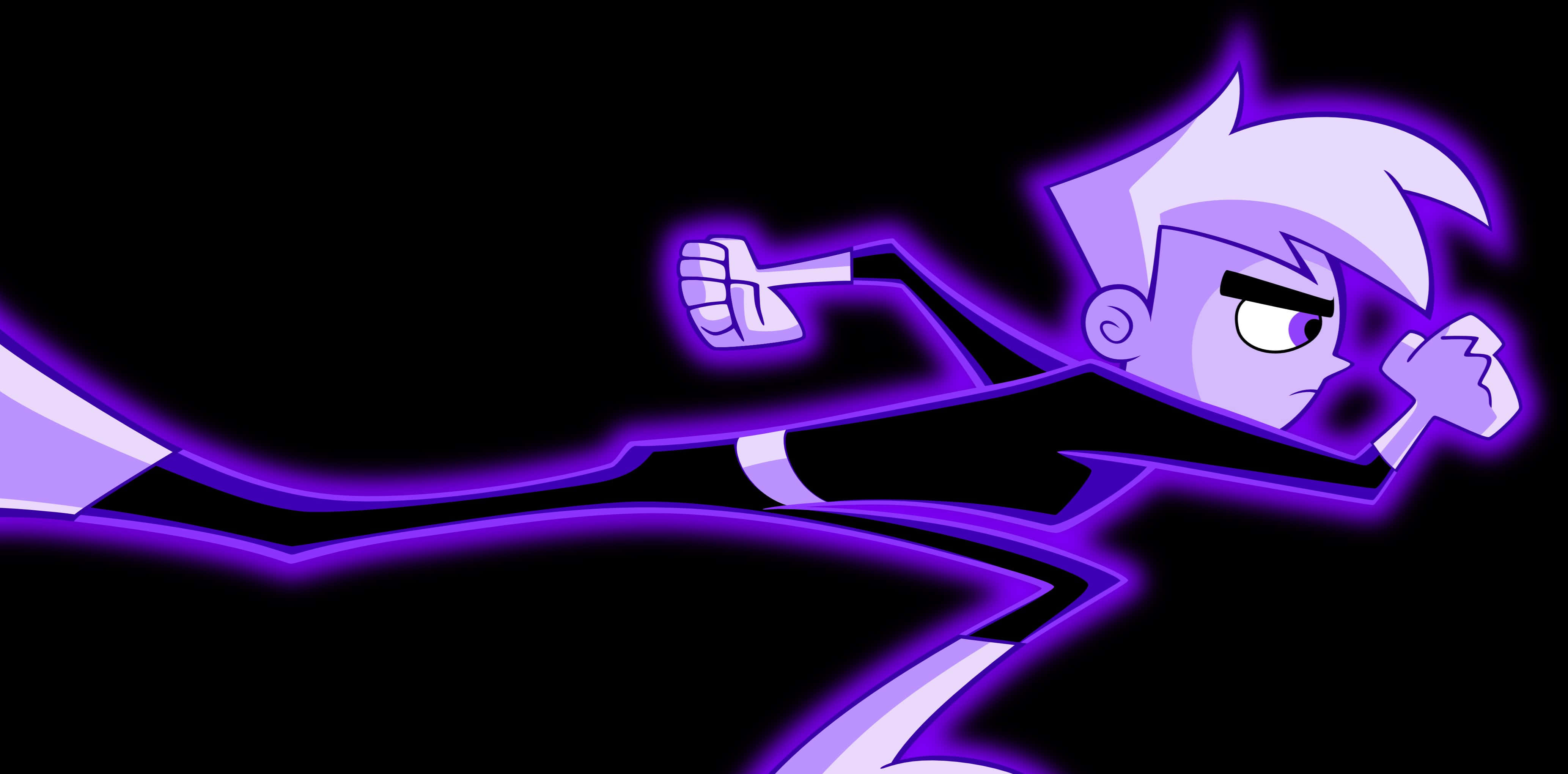 Danny Phantom, glowing purple energy trails, black background, 4K Desktop Wallpaper