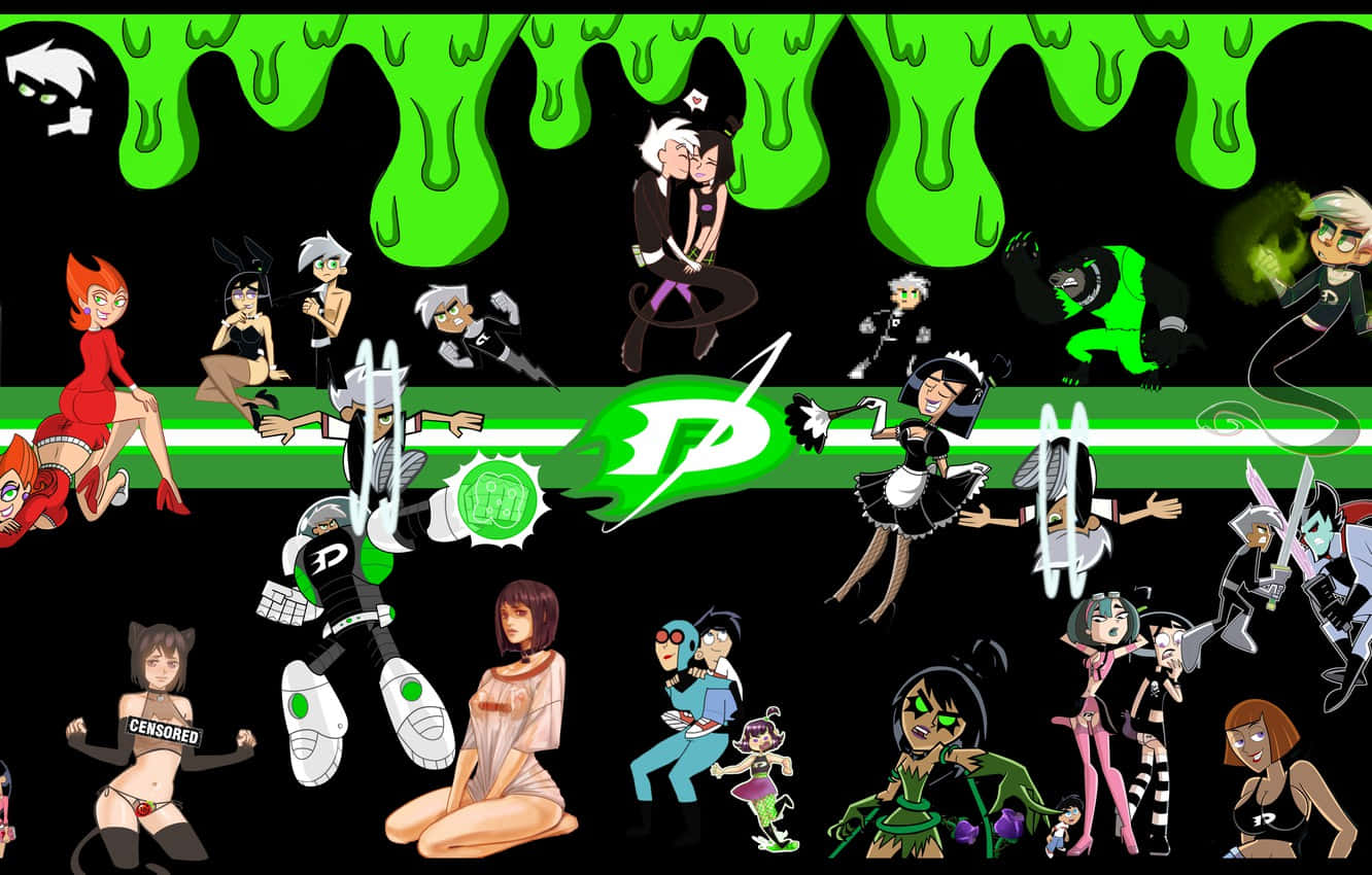 Danny Phantom, green slime, glowing green logo, HD Desktop Wallpaper