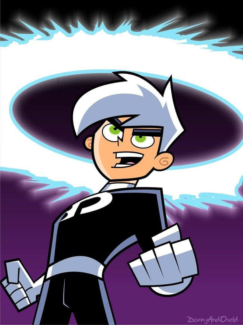 Danny Phantom, spiky silver hair, green eyes, SD Phone Wallpaper