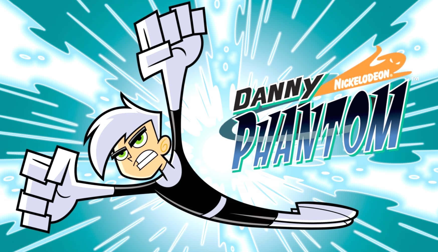 Danny Phantom, blue and white energy burst, flying, HD Desktop Wallpaper