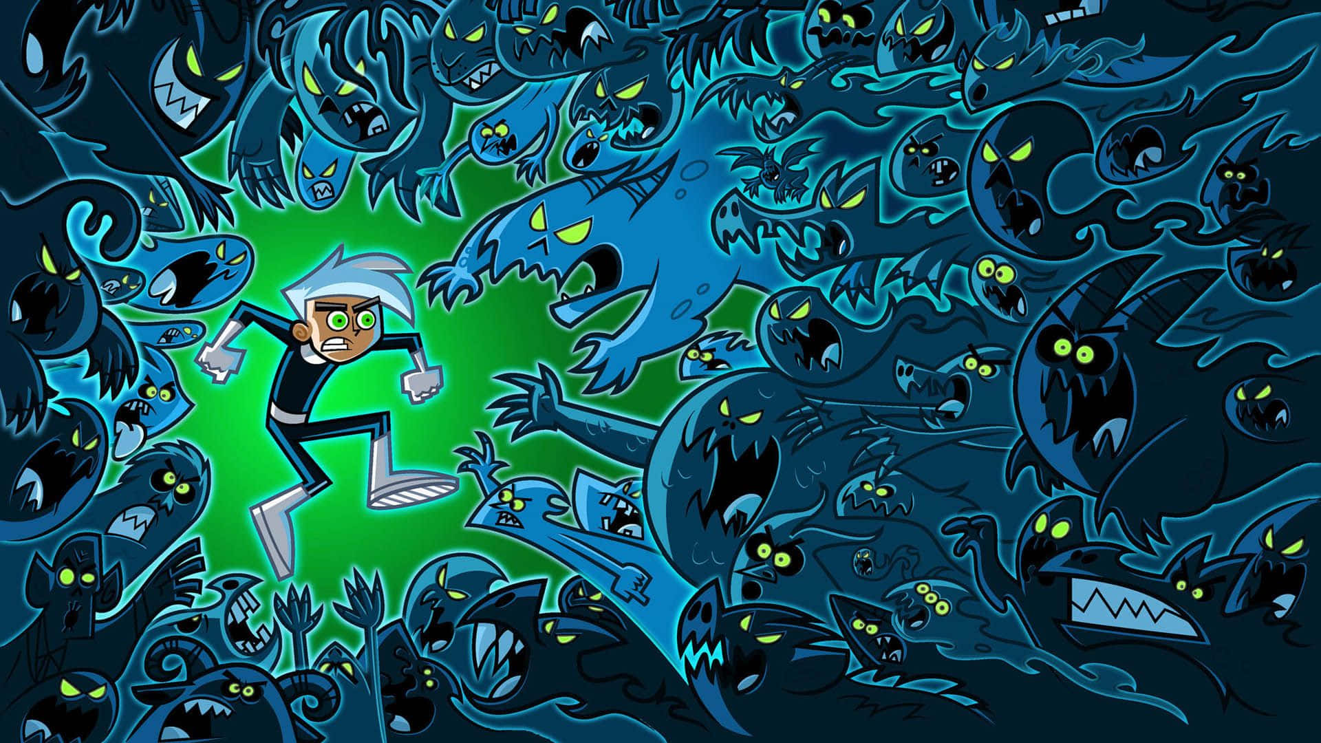 Danny Phantom, ghost horde, blue ghostly monsters, Full HD Desktop Wallpaper