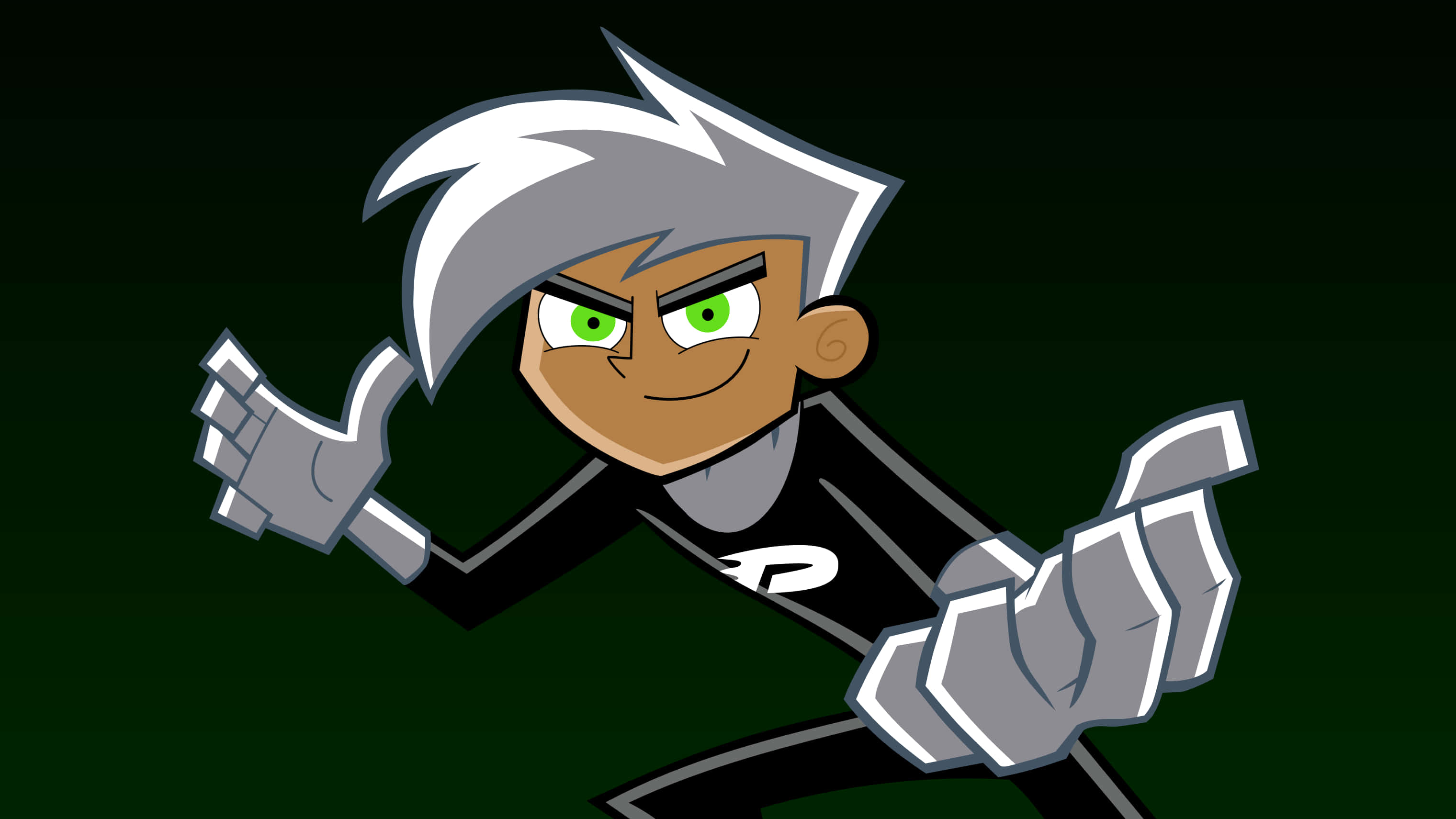 Danny Phantom, spiky silver hair, green eyes, 2K Desktop Wallpaper