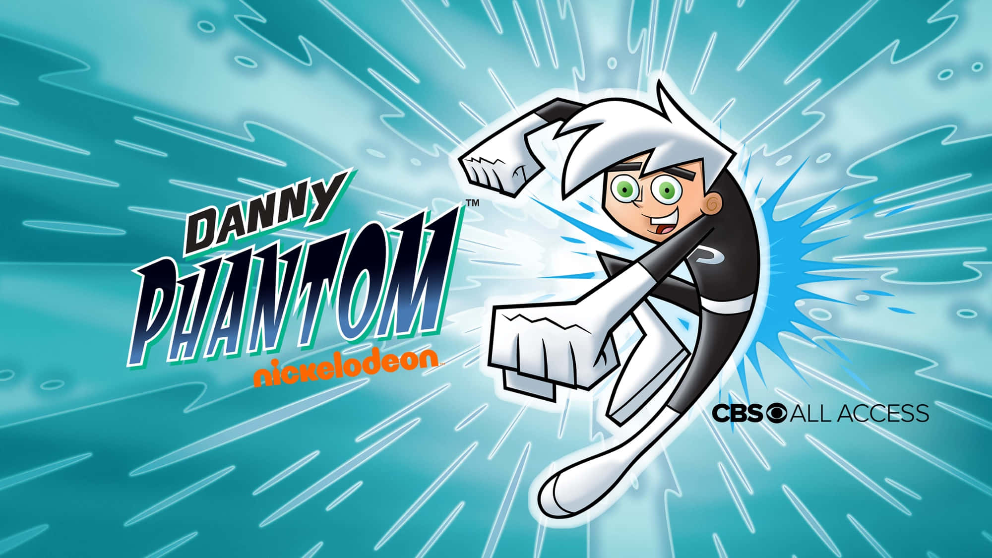 Danny Phantom, ghost form, teal background, Full HD Desktop Wallpaper