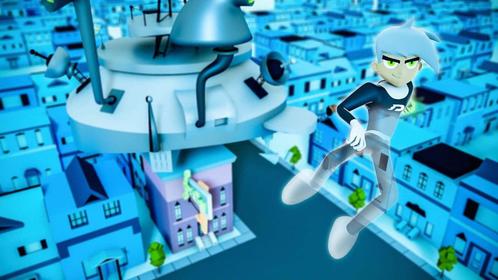 Danny Phantom, green eyes, white hair, Full HD Desktop Wallpaper