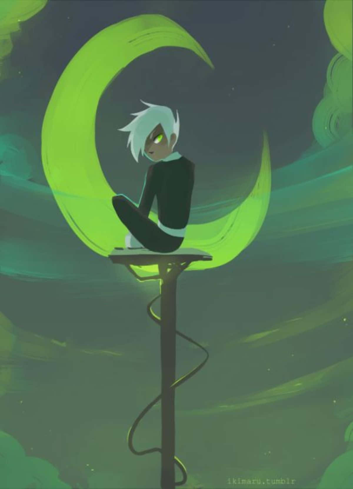 Danny Phantom, white-haired anime character, glowing green eyes, HD Phone Wallpaper