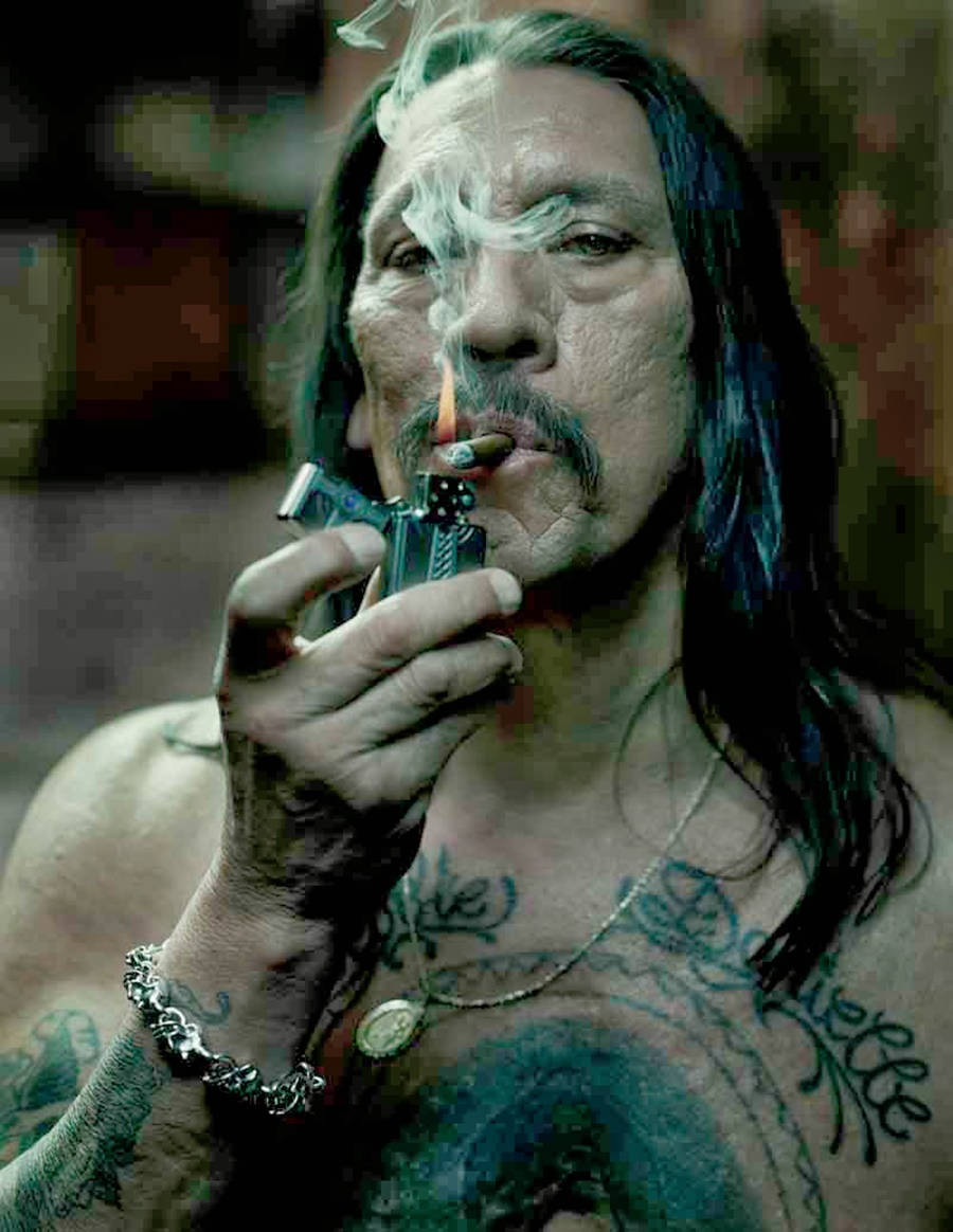 Danny Trejo, cigarette, lit lighter, SD Phone Wallpaper