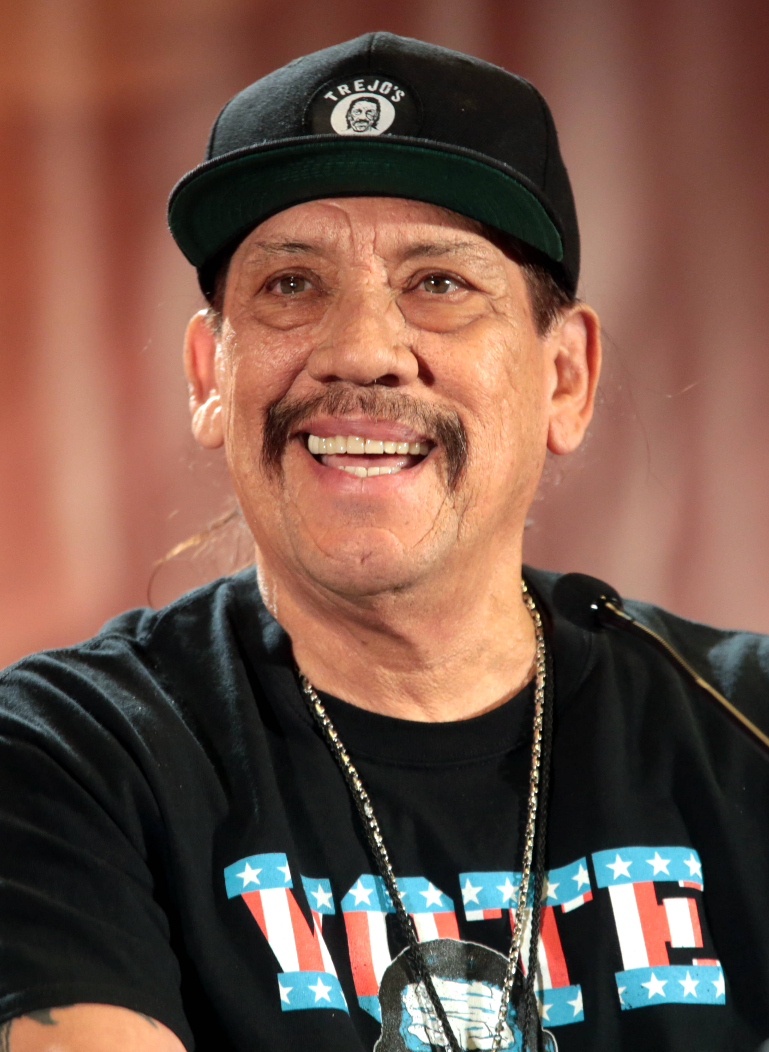 Danny Trejo, VOTE shirt, black cap, 2K Phone Wallpaper