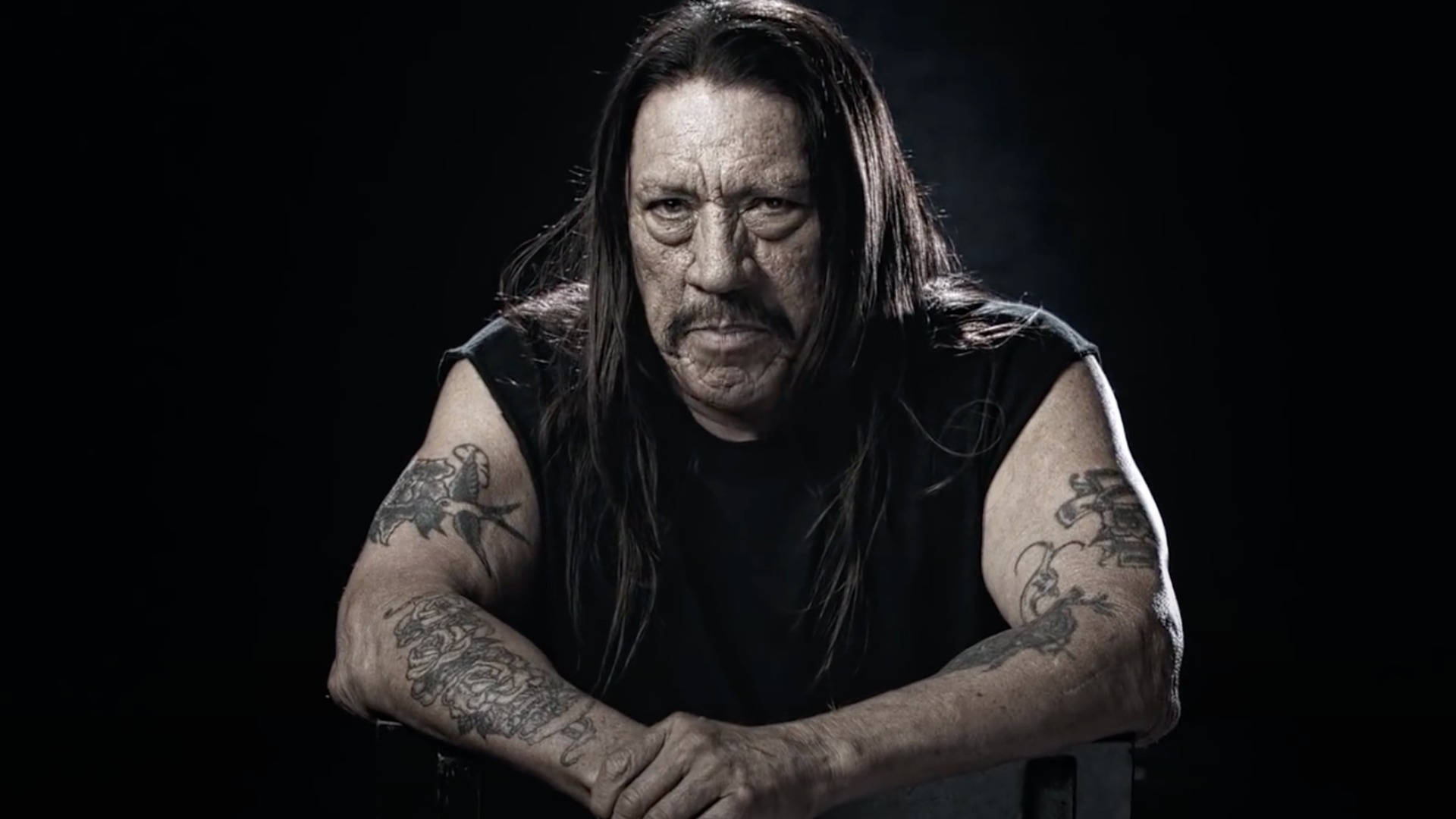 Danny Trejo, full sleeve tattoos, long dark hair, Full HD Desktop Wallpaper