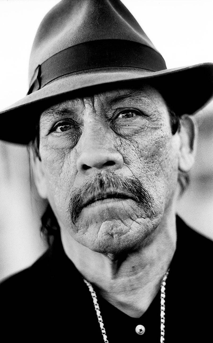 Danny Trejo, black and white portrait, mustache, HD Phone Wallpaper