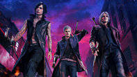 Devil May Cry 5, Dante, neon-lit cityscape, SD Desktop Wallpaper