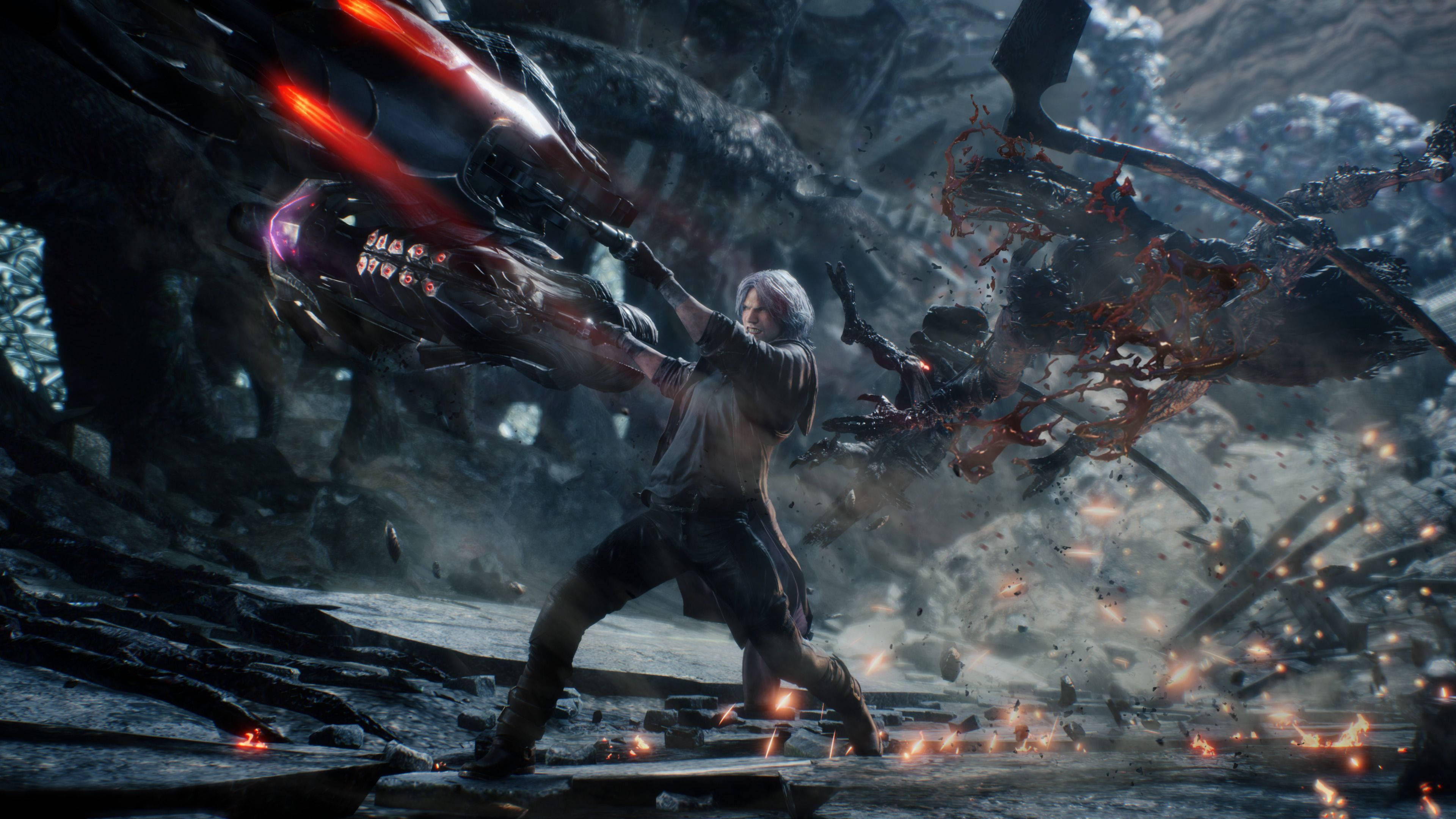 Devil May Cry, Dante, glowing red weapon, 4K Desktop Wallpaper