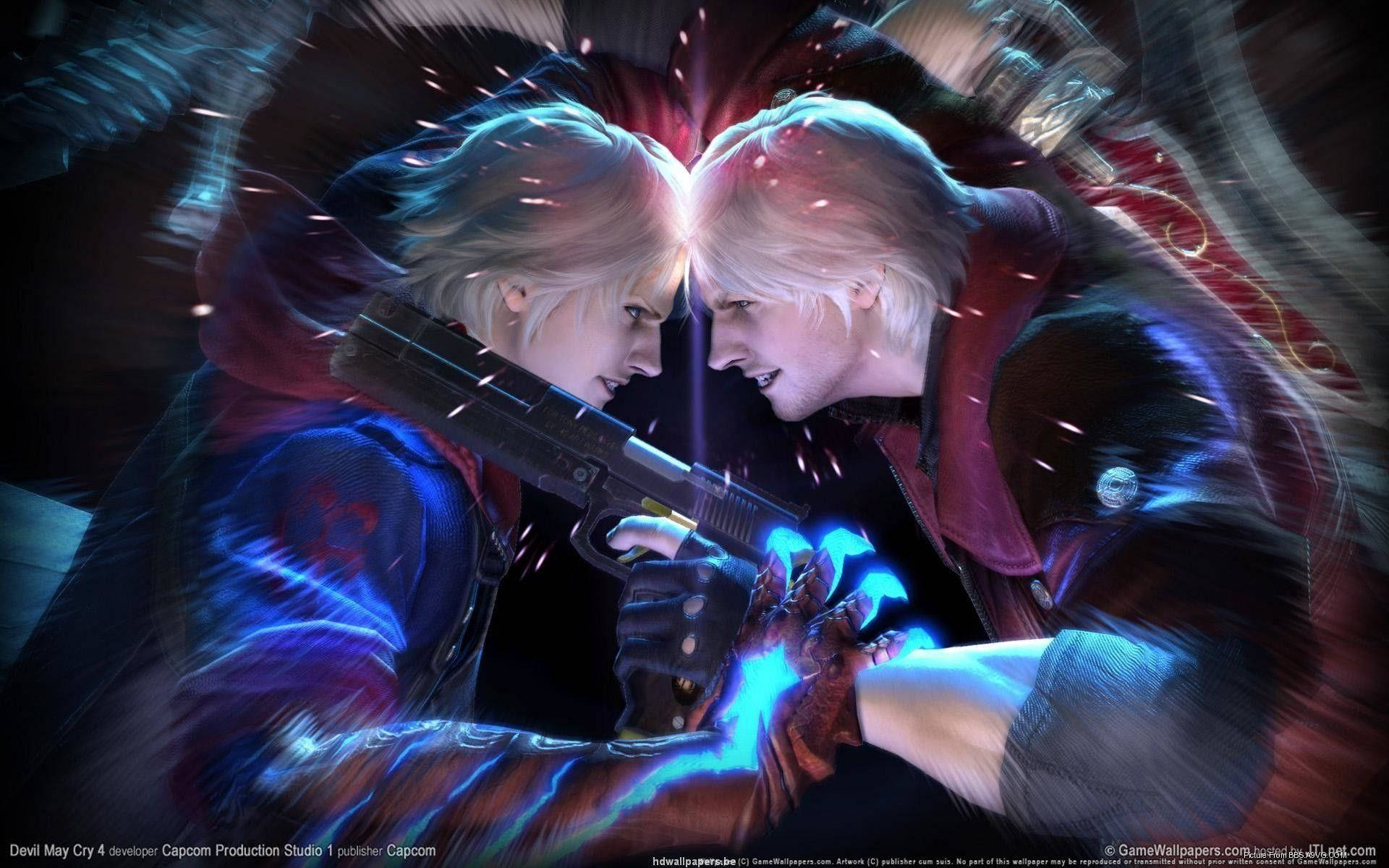 Devil May Cry 5, blonde anime characters, glowing blue energy, Full HD Desktop Wallpaper