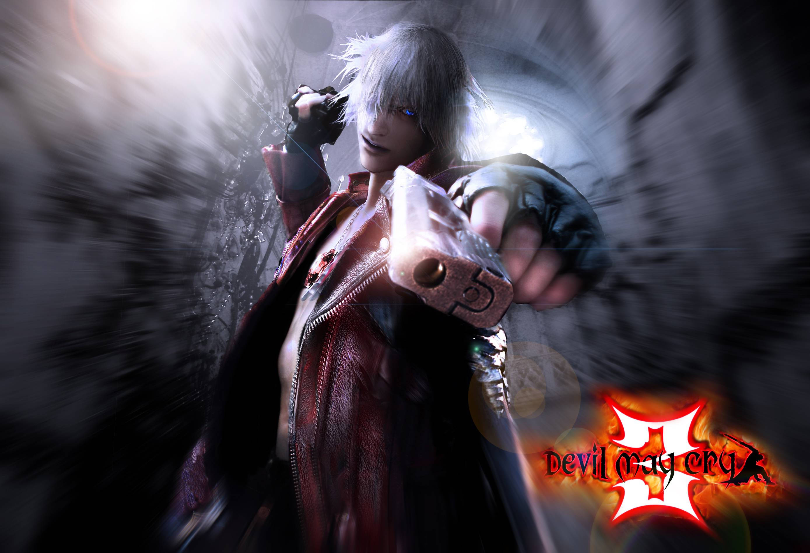 Dante, Devil May Cry, silver-haired anime warrior, 2K Desktop Wallpaper