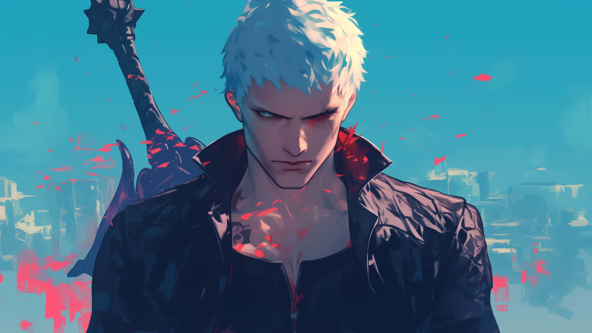 Dante, Devil May Cry, silver-haired anime warrior, Full HD Desktop Wallpaper
