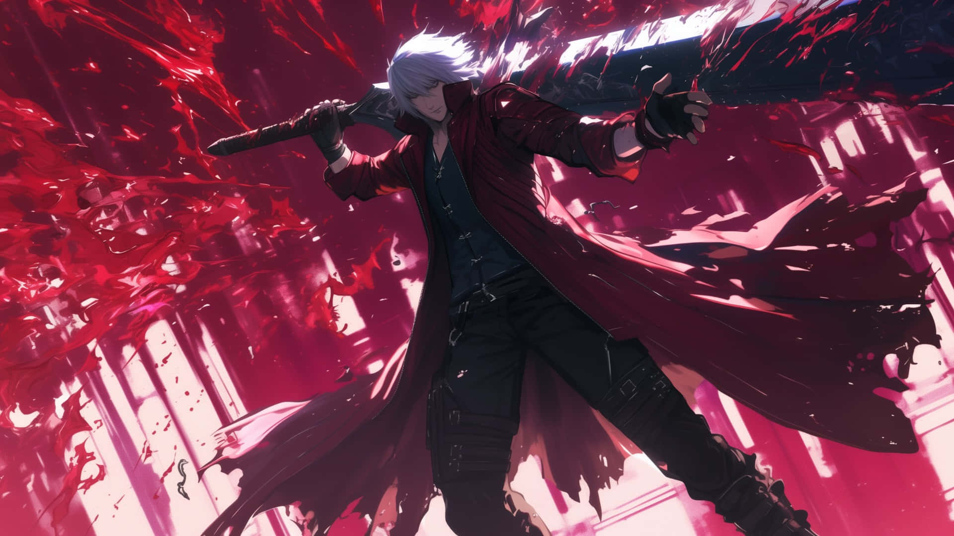 Dante, epic battle pose, silver-haired, Full HD Desktop Wallpaper