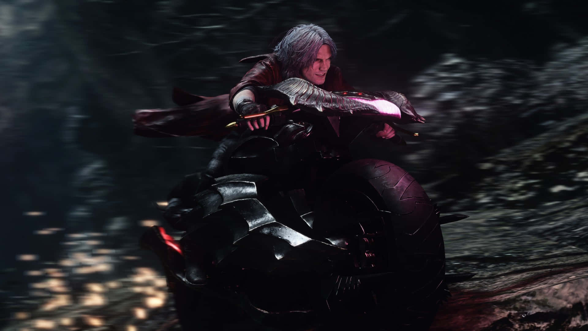 Dante, red coat, black armored motorcycle, Full HD Desktop Wallpaper