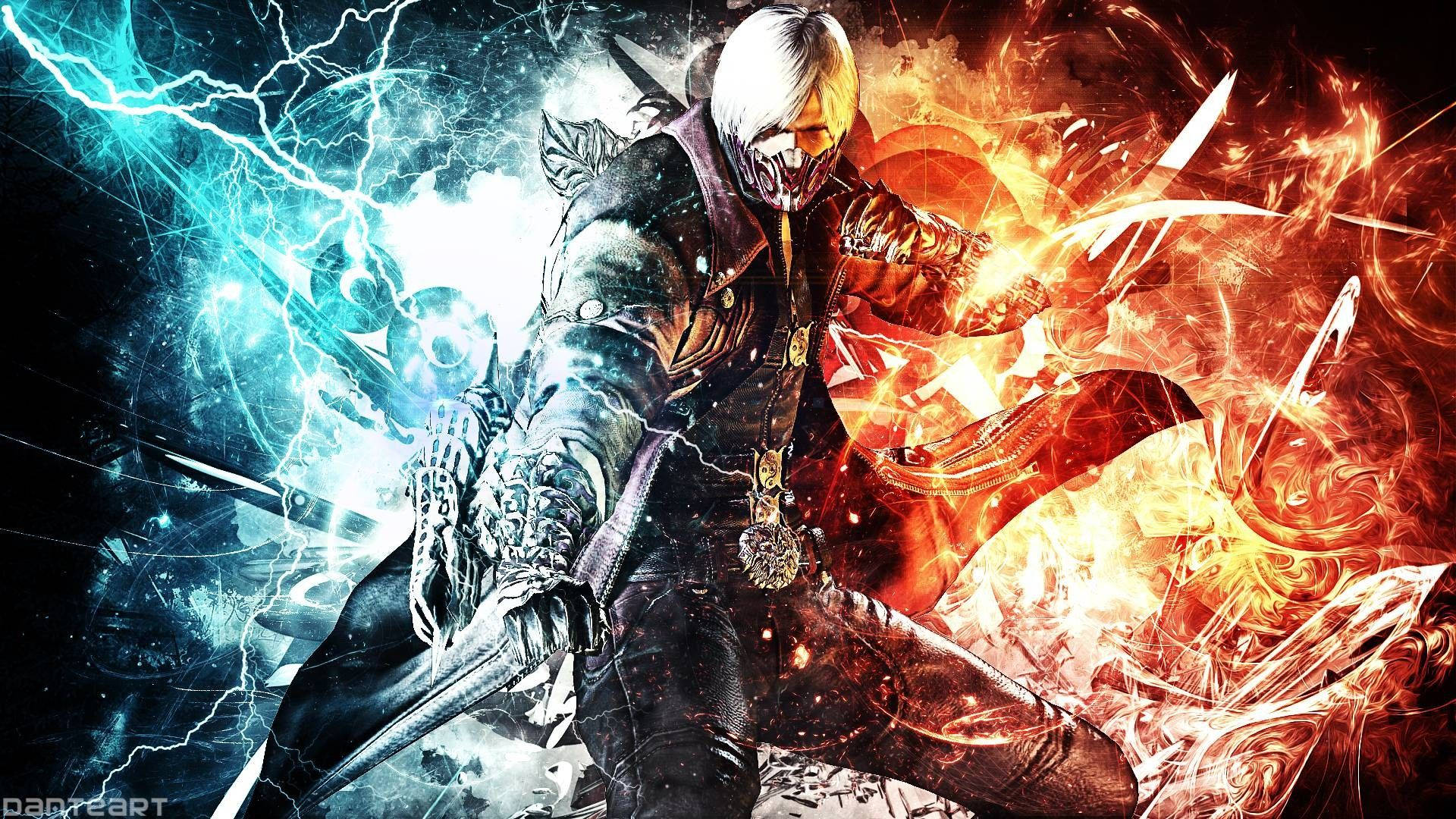Dante, Devil May Cry, blue lightning, Full HD Desktop Wallpaper
