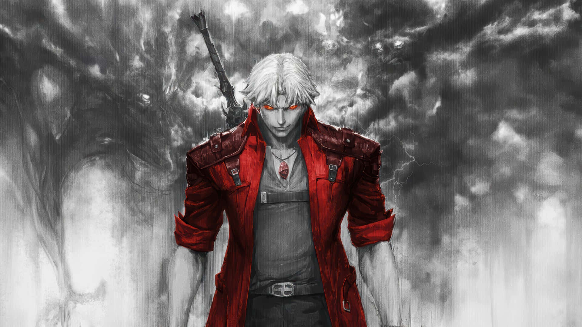 Dante, Devil May Cry, white-haired anime warrior, Full HD Desktop Wallpaper