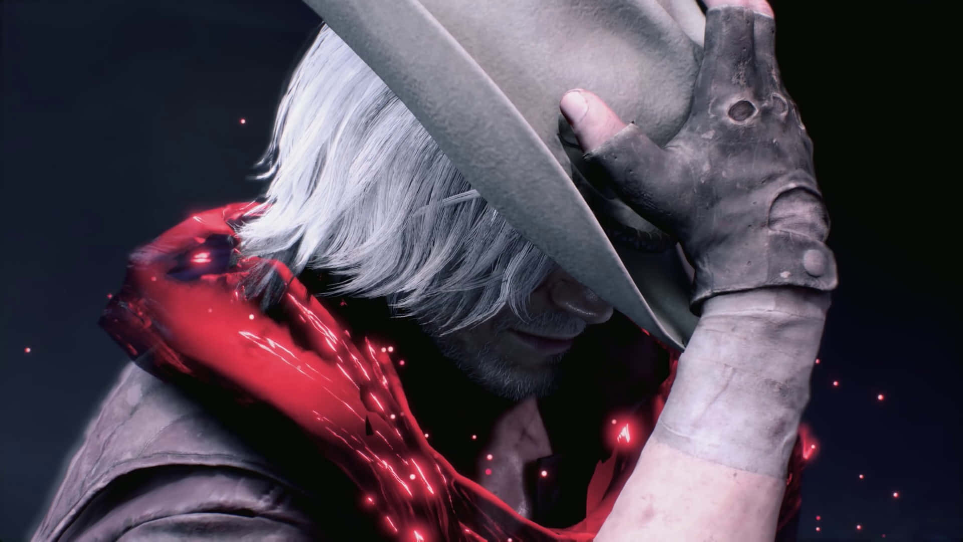 Dante, white hair, red glowing scarf, Full HD Desktop Wallpaper