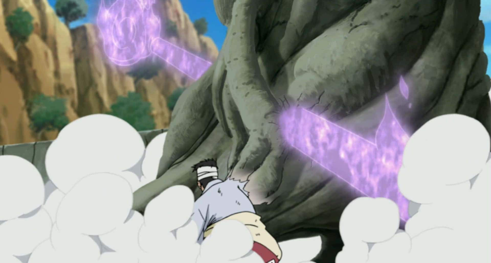 Danzo Shimura, glowing purple chakra blades, giant tree spirit, Full HD Desktop Wallpaper