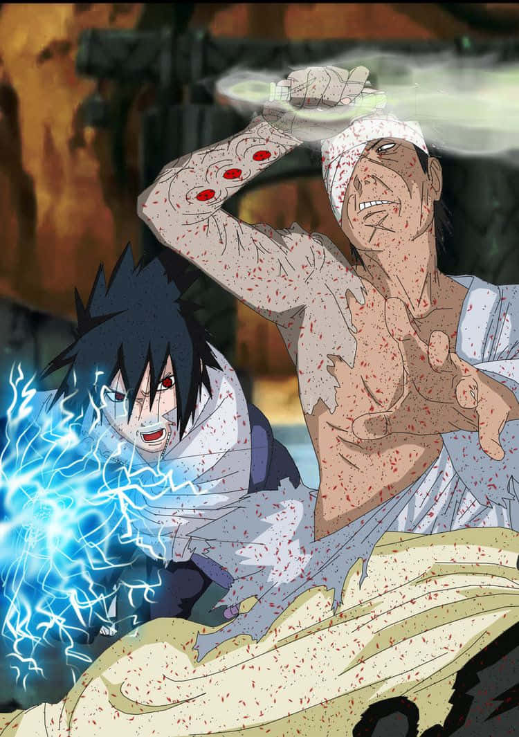 Danzo Shimura, blue lightning, glowing hand seal, SD Phone Wallpaper